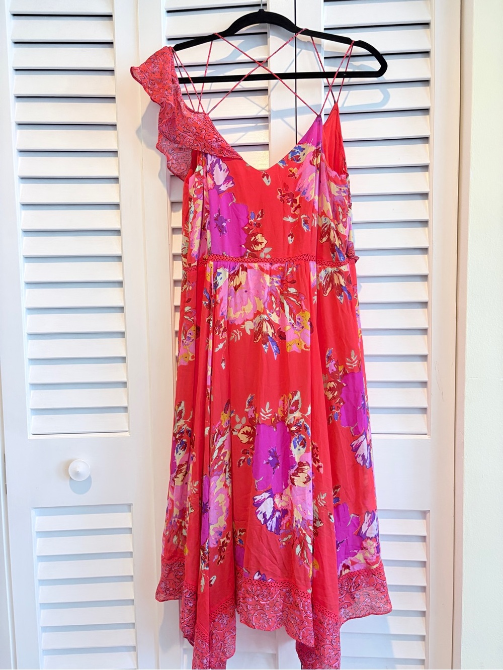 Maeve Grecia Dress Fairy Floral Ruffles Strappy Scarf Hem SZ 8 Silky Flowy - Picture 9 of 10